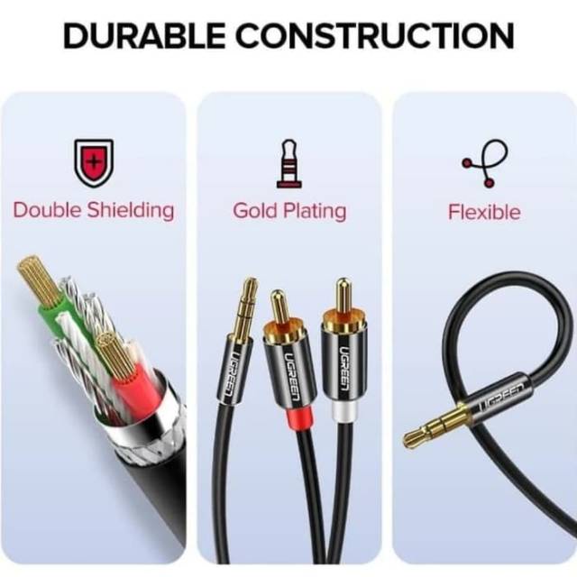 Kabel Audio RCA UGREEN HIFI Stereo Jack 3.5mm to 2 RCA - Kabel Audio RCA Splitter Y Hifi Original