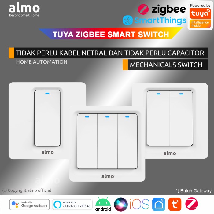 Saklar Almo Tuya Smart Zigbee Mechanical Switch Saklar Home Automation Iot