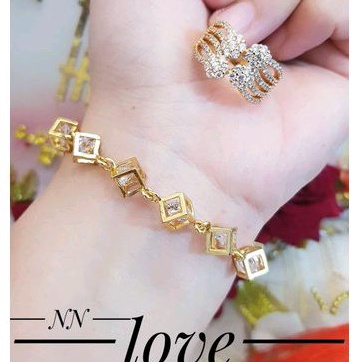 Gelang Dadu Set Cincin Xuping Permata Gold Cantik Lapis Emas 18K 2203a5