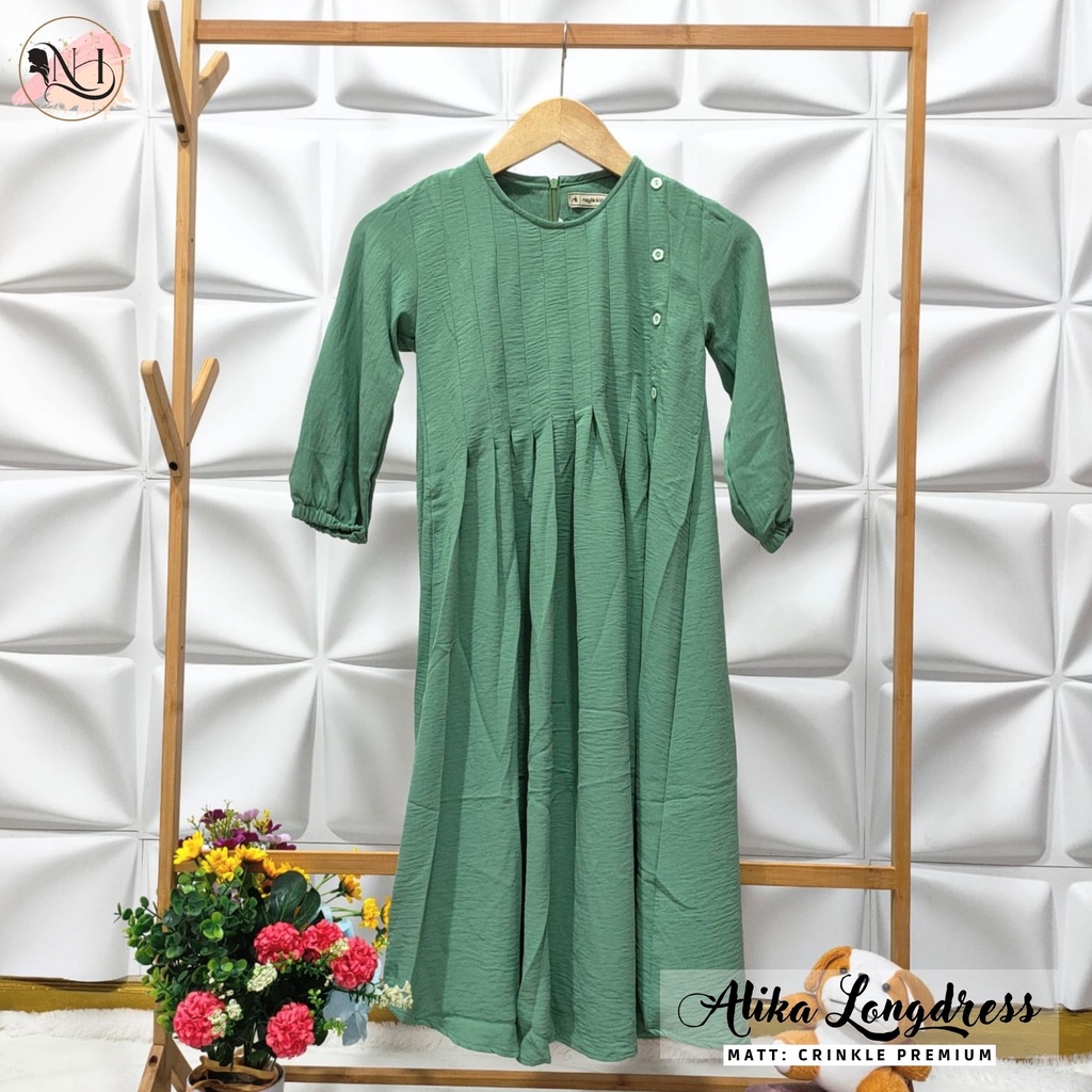 Baju Gamis Anak Alika Longdress Crinkle Airflow Usia 3-12  Tahun Baju Anak Pasar Hija'b