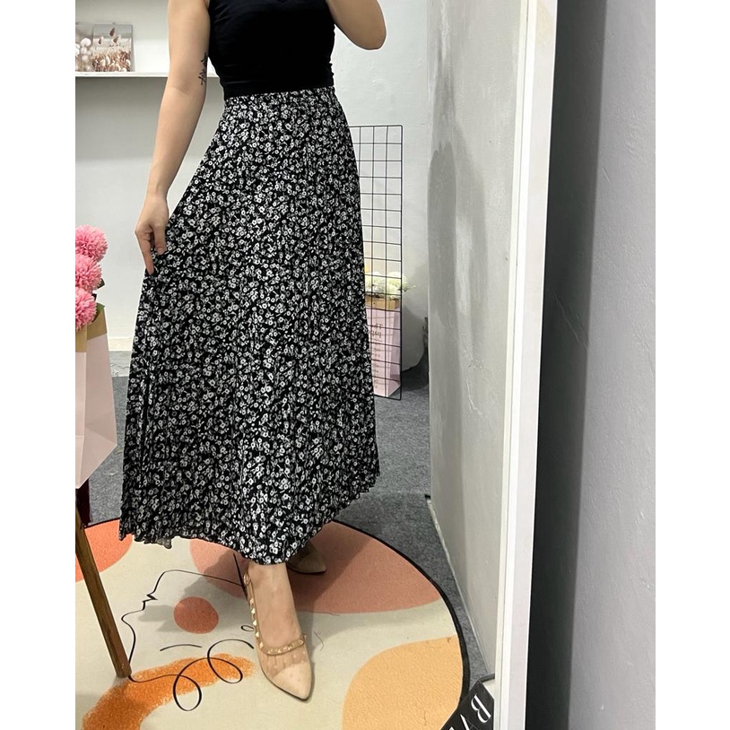 Pleated skirt korean style | rok plisket wanita motif bunga melati