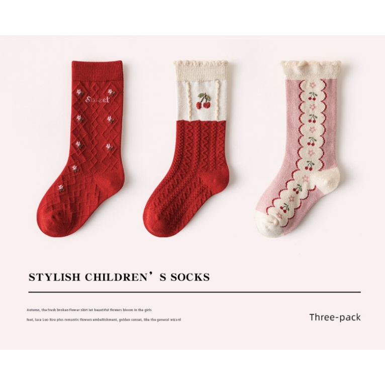 babyfit 3in1 premium knit CHERRY GARDEN kaos kaki anak perempuan long socks import ml-0317