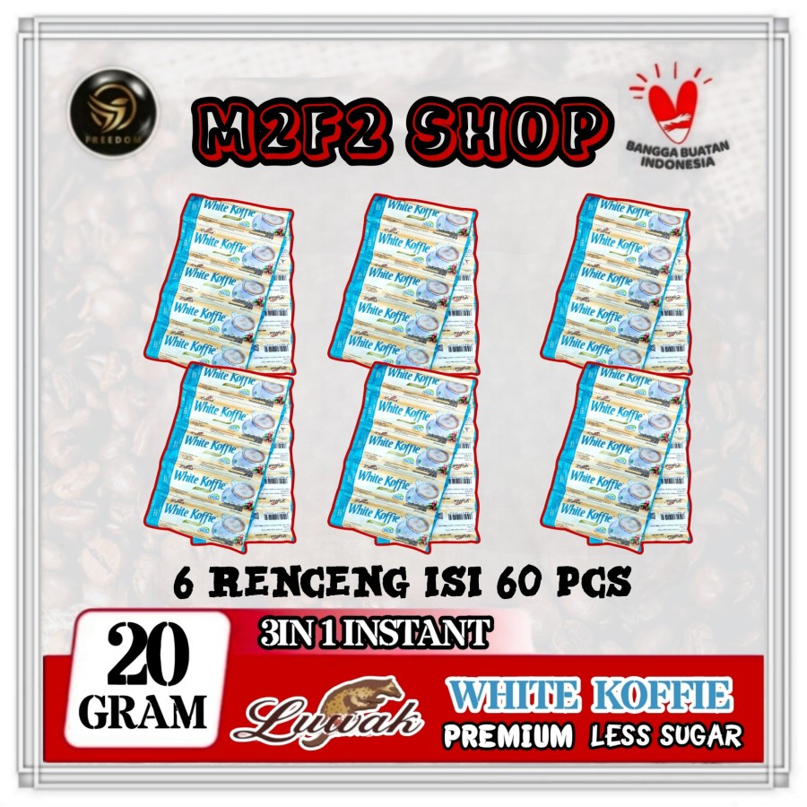 

Kopi Luwak White Koffie Premium Less Sugar Sachet - 20 gr (Kemasan 6 Renceng)