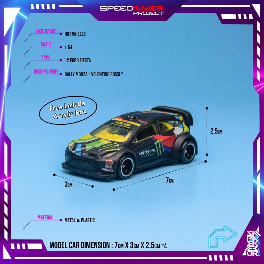 Hot Wheels Custom 12 Ford Fiesta Rally Monza VR46 Valentino Rossi Diecast Miniatur Replika Mobil 1:6