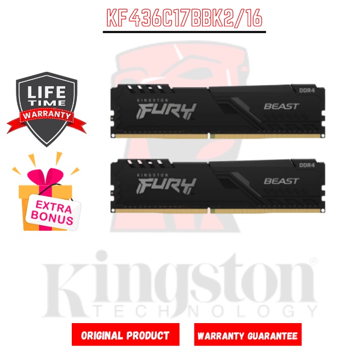 Kingston Fury Beast DDR4 Memory 16GB 2x8GB 3200Mhz - KF432C16BBK2/16