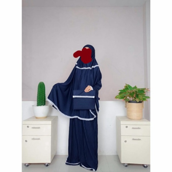 baju muslim mukena plisket anak tanggung usia 8-13tahun - navy Murah Berkualitas