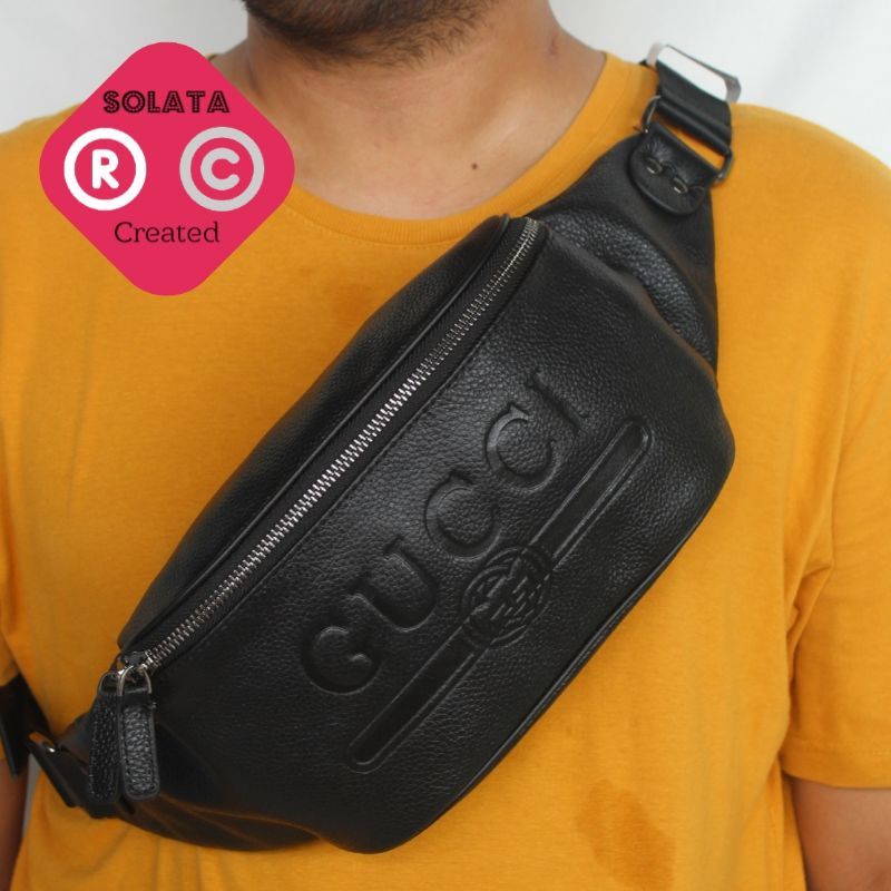 tas kulit pria slempang / waistbag pria kulit import