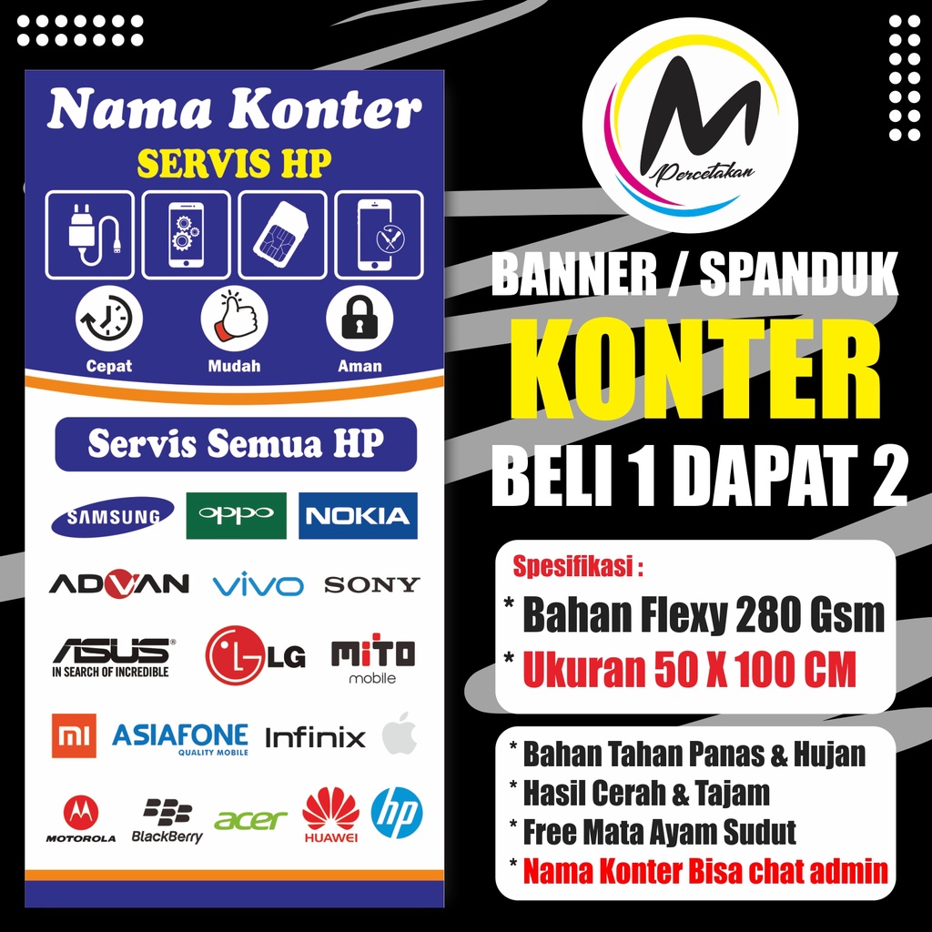 CETAK BANNER SERVIS HP / SPANDUK KONTER / SERVIS SEMUA HP