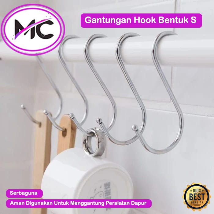 Gantungan Pengait Besi Bentuk S Gantungan Hook Stainless Cantolan Besi Anti Karat Cantelan Serbaguna