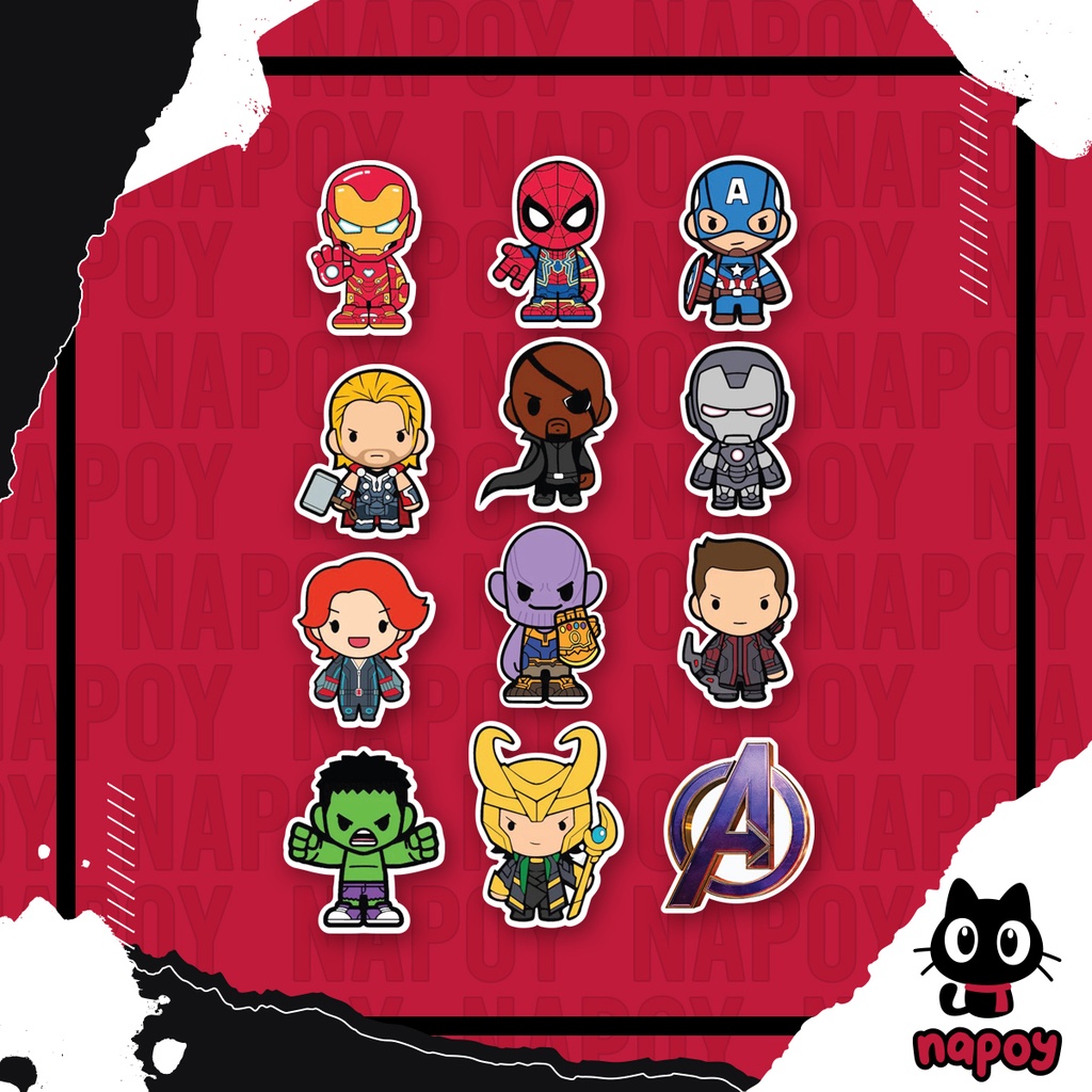 

STIKER PACK AVENGERS CHIBI 12 pcs LAPTOP AKSESORIS HP ANTI AIR