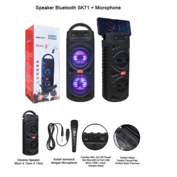 SPEAKER KARAOKE BLUETOOTH SK 71 BAZOOKA SPEAKER + MICROPHONE FULL POWER BASS