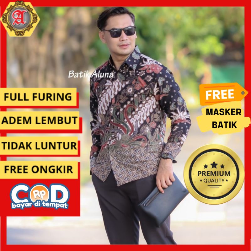 Batik Solo Jogja Katun Kemeja Lengan Panjang Pria Modern Batik Aluna Motif PCW 003