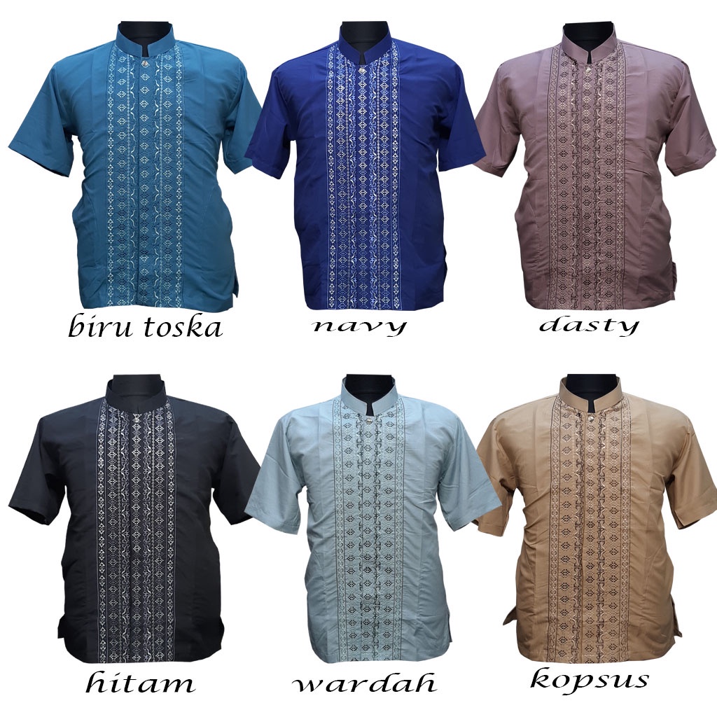 Baju Koko Baju Koko Pria Dewasa Terbaru Lengan pendek Al qadr/AB Al kahfi Bareno Katun COD(J7C1) baj