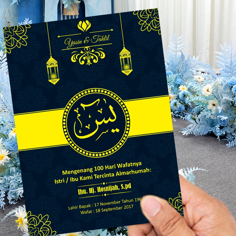 BUKU YASIN dan tahlil 64 Hal (Arab tanpa terjemah) Desain Biru Elegant Bisa Custom Nama dan foto Uk 