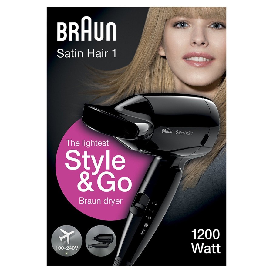 Braun HD130 Satin Hair 1 Pengering Rambut Hitam 1200W dengan Teknologi Ion Negatif