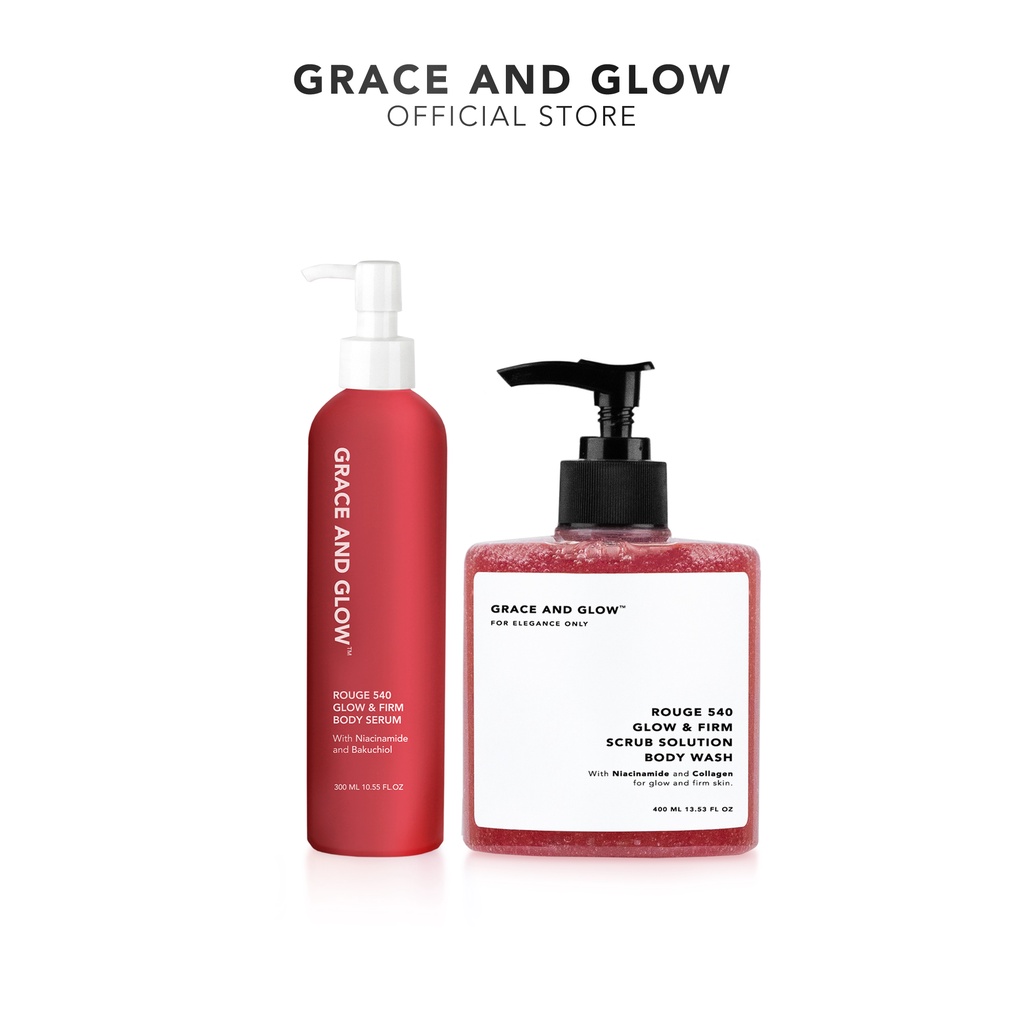BUNDLE 2IN1 Grace and Glow Rouge 540 Glow &amp; Firm Scrub Solution Body Wash + Body Serum