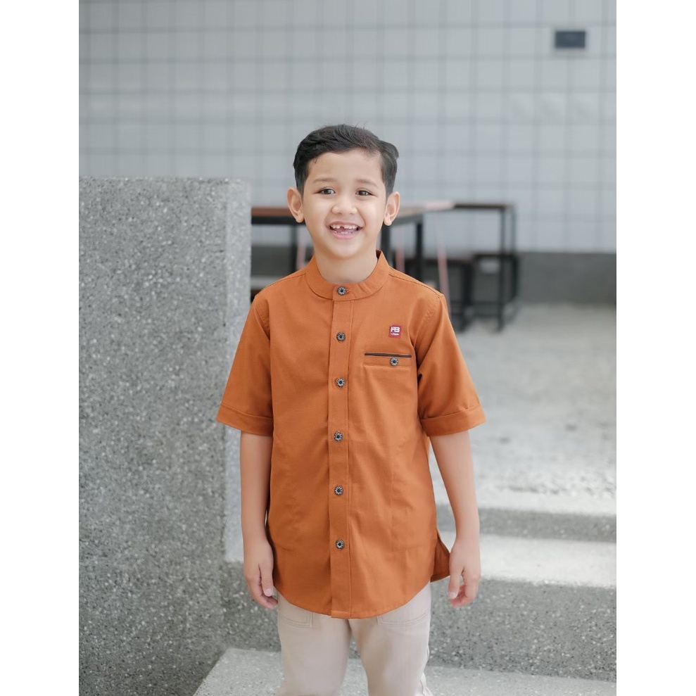 Kemeja Koko Anak Lengan Pendek Motif Polos Full Kancing Terbaru