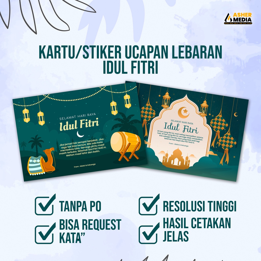 KARTU/STIKER UCAPAN LEBARAN/GREETING CARD/KARTU LEBARAN/EID MUBARAK CARD/KARTU IDUL FITRI