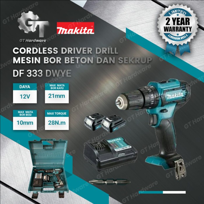 Produk Terbaru Makita Df333 Dwye / Df333D Cordless Driver Drill Bor Baterai