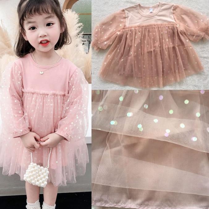 Gaun pesta impor anak tile impor anak salem lengan panjang 1-8th korea