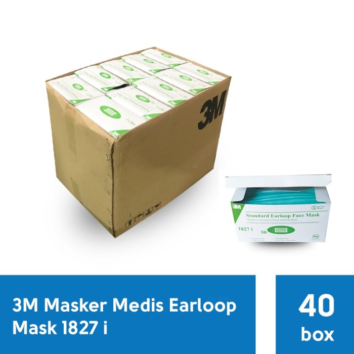 Terlaris 3M 1827I Earloop Surgical Mask Masker Medis - 1 Karton [2000 Masker]