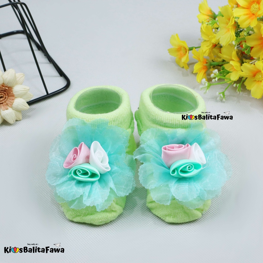 [HIJAU MUDA] Kaos Kaki Pita Renda &amp; Prewalker Socks 3D Bayi / Anti Slip Raju Halus Baby Perempuan Import Murah Polos Stretch Babycinnamon