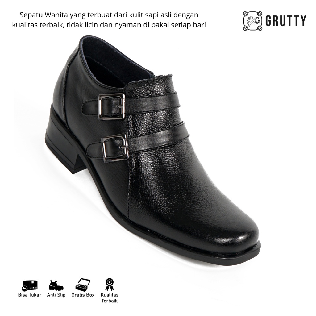 Sepatu Wanita Boots Pendek Hak 3cm Pantofel PDH Hitam Resleting