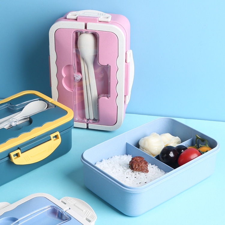 WS Grosir 15342 Tempat Bekal Anti Tumpah / Kotak Bekal Free Sendok & Sumpit / Lunch Box Set / Kotak 
