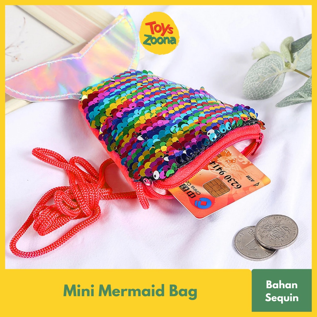 ToysZoona Mini Mermaid Bag / Tas Selempang / Kalung Mutiara Anak / Aksesoris Anak Set / Sequin Mermaid