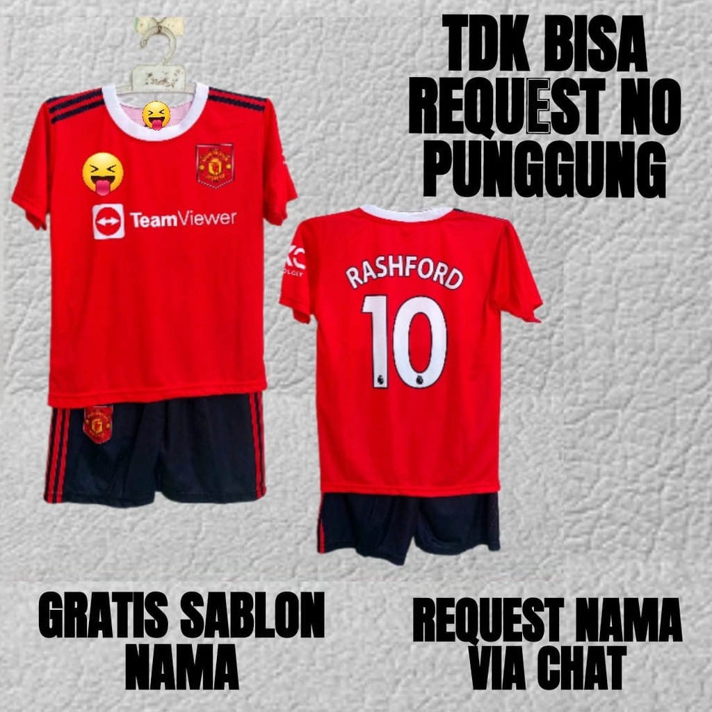 setelan jersey baju bo;a MU full printing size 10-20 usia 5-12thn