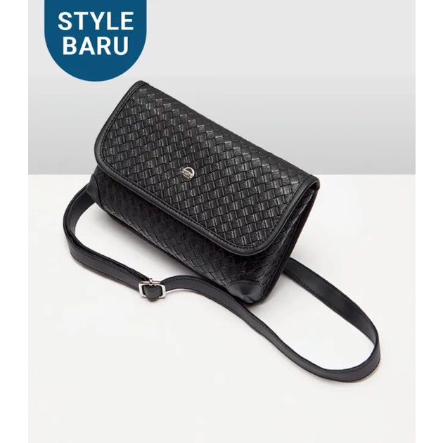 Tas selempang wanita Sophie Martin Paris NITSA BAG Tas kerja wanita kulit hitam motif anyaman promo 
