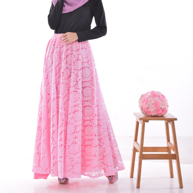 Rok Panjang Wanita Payung Muslimah  Pesta Brokat Lace Umbrella Skirt Griyaraditya Almira