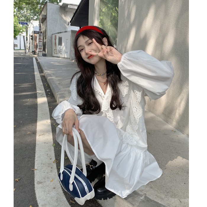 Red rok boneka putih kumikumi rasa desain perempuan renda berongga longgar kasual rok musim gugur Perancis gaun