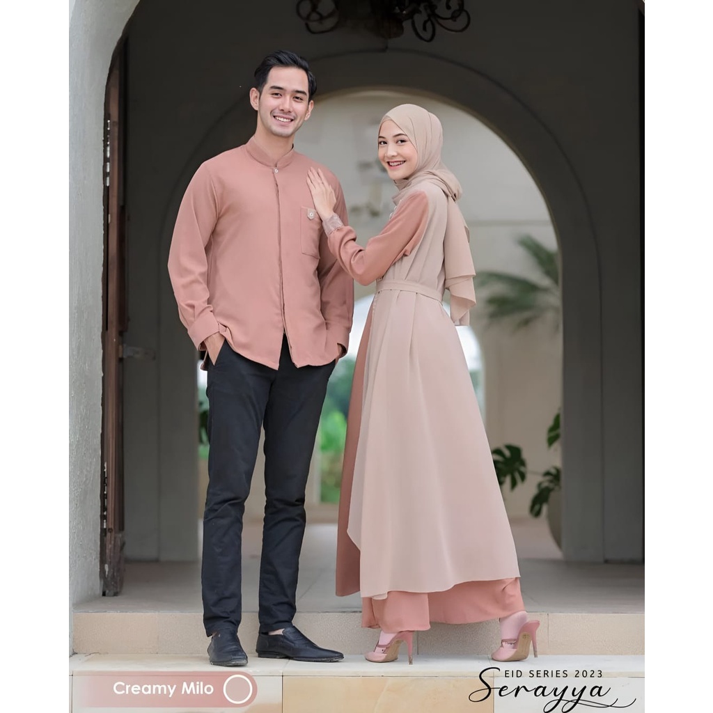 Vallina Outfit - Serayya Couple Baju Pasangan Gamis Set Kemeja Koko Muslim Dress Sarimbit Lebaran Te