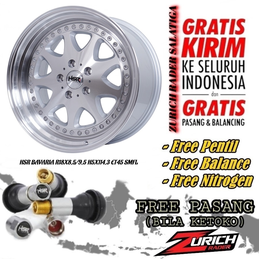 Velg Mobil Celong Ring 18 HSR BAVARIA R18 Lebar 8,5/9,5 Lubang 5X114,3 ET45 Silver Polish Innova cam