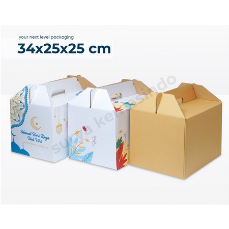 

34x25x25 cm (Jinjing) Kardus/kartonPolos/buah/hampers/parcel/parcell/lebaran/iedmubarak