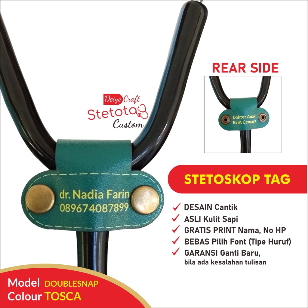 

CUSTOM STETOTAG Cetak Nama Permanen Anti Hilang STETOSKOP Nametag Dokter Perawat Bidan (Model DoubleSnap)