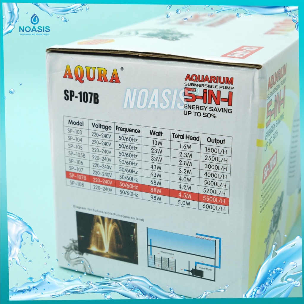 AQURA Pompa Air Celup Aquarium AQURA sp 107 B  Sp - 107 B 88 W 5500 Litter