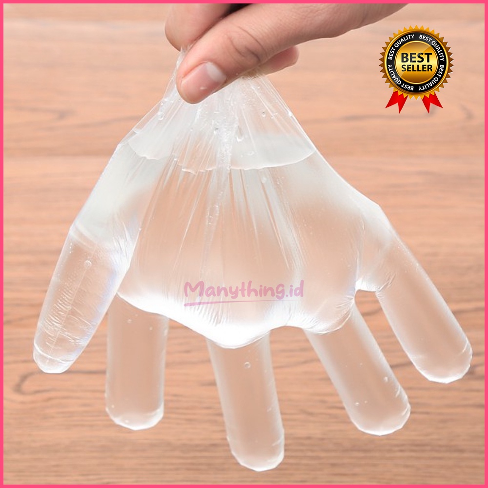 Sarung Tangan Plastik Isi 100Pcs Disposable Plastic Gloves Sekali Pakai Bening Polos Transparent