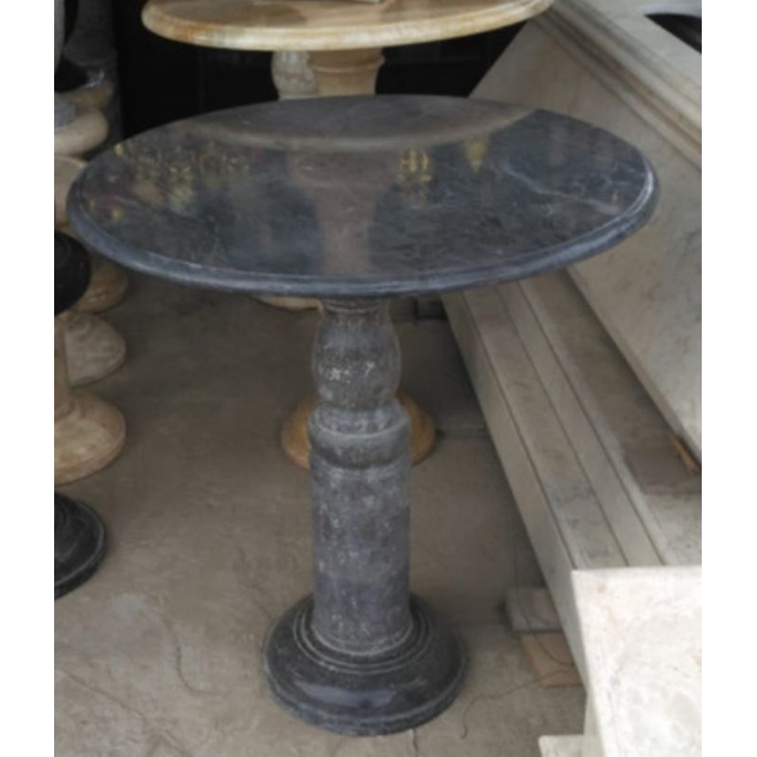 Meja Teras Taman Bundar Bulat Marmer Hitam