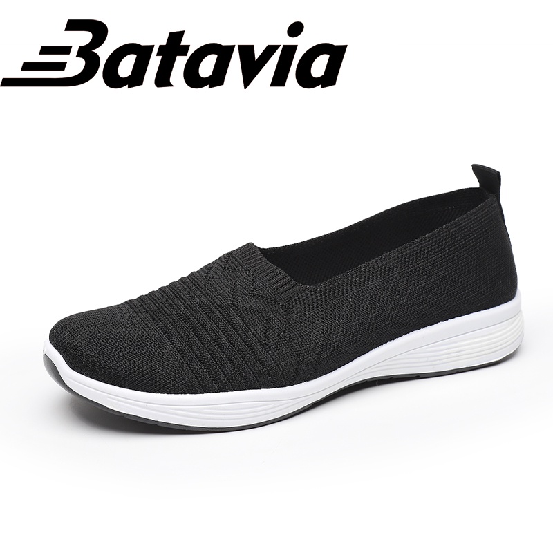 Batavia 2023 sepatu datar baru flyknit sepatu datar wanita rajut udara -sepatu datar wanita berpenduduk sepatu hitam sepatu wanita  A163