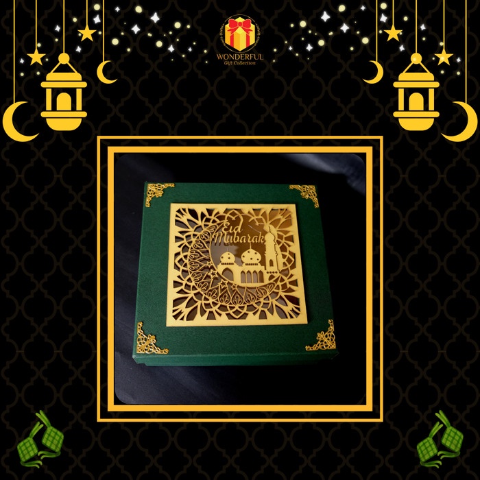 

⭐BISA COD⭐ Hardbox Lebaran Corak Masjid Mika Hijau Premium 22x22x8 WGC-L1 - full hijau, siku