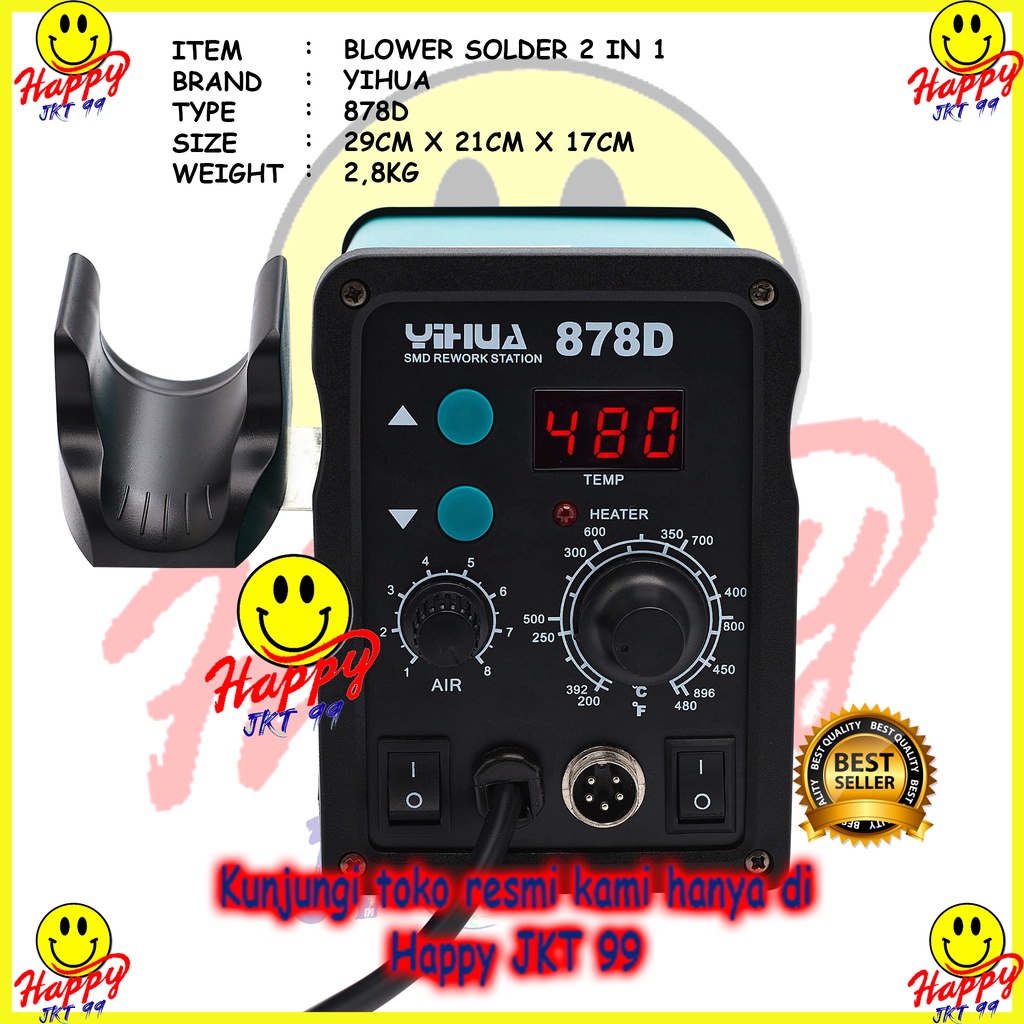 [ HAPPY JKT 99 ] YIHUA 878D 2 IN 1 BLOWER UAP + SOLDER STATION ORIGINAL