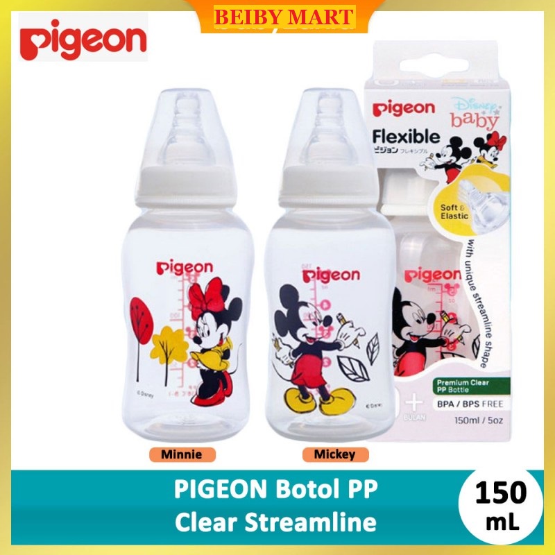 PIGEON Disney Botol Susu PP Slim Flexible Nipple Mickey / Minnie S 150ml / M 250ML