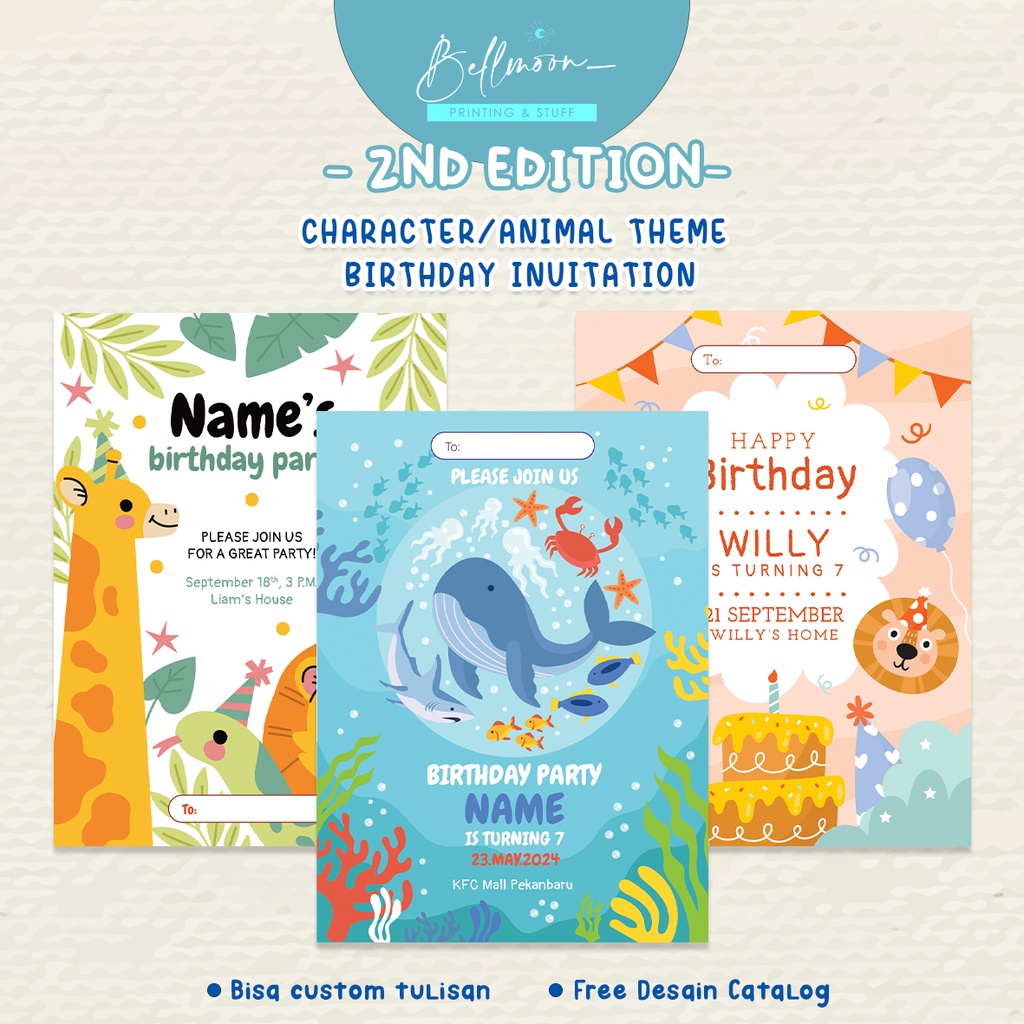 [UNDANGAN ULTAH ANAK] Kids Birthday Invitation / Custom animal theme bday ULANG TAHUN