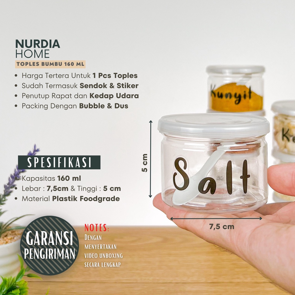 Toples Bumbu Dapur Mini 160 ml Nurdia Home (Tempat bumbu dapur / Wadah bumbu dapur / Botol bumbu) - J07