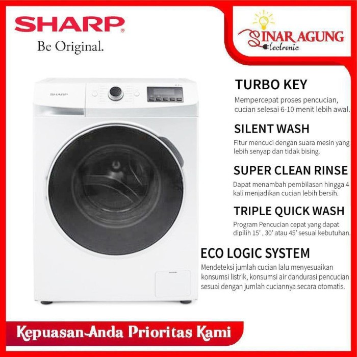 SHARP MESIN CUCI FRONT LOADING 8,5KG ES-FL1083W / FL 1083 W - PUTIH