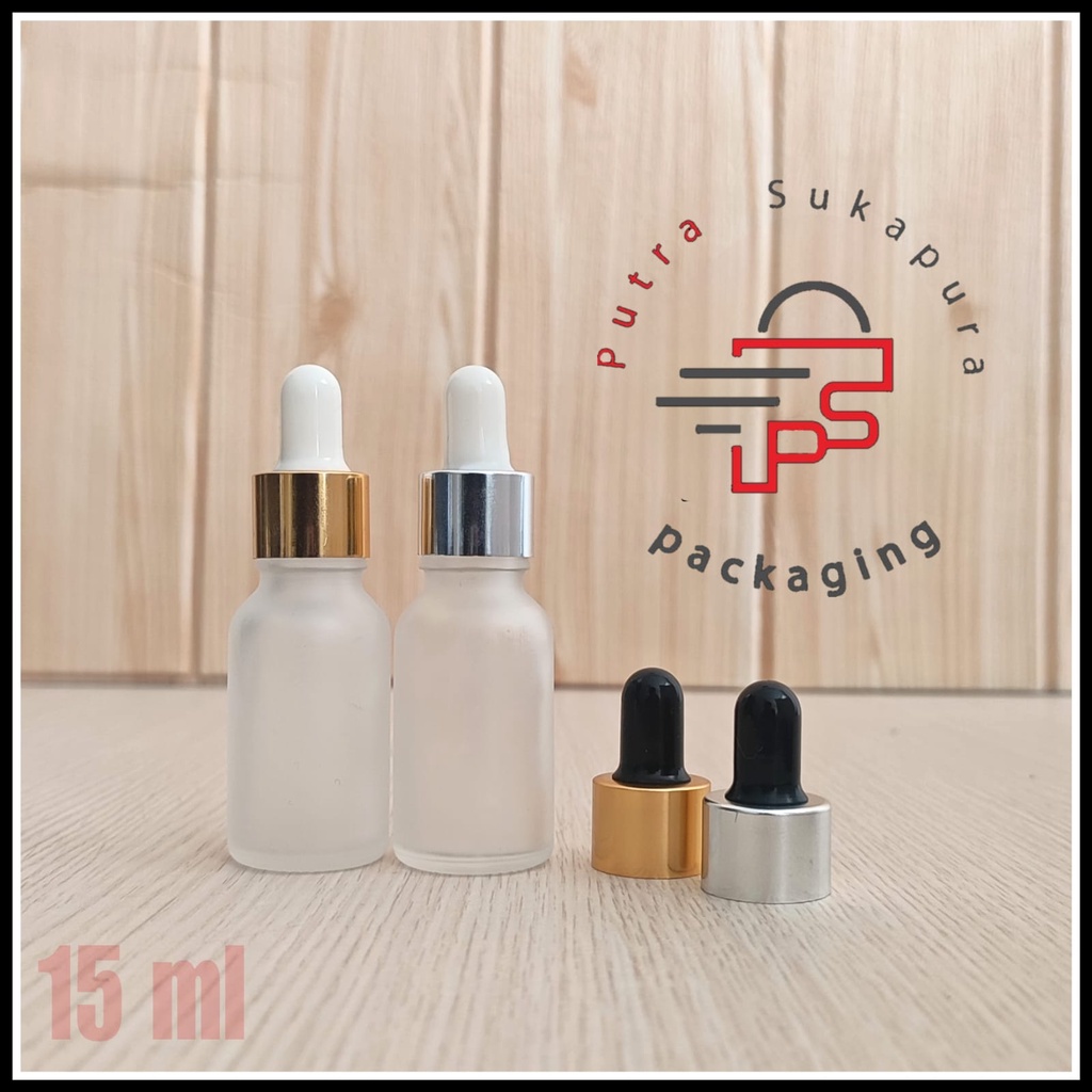 botol kaca pipet 15ml bening frosted / botol serum kaca 15ml frosted / botol tetes kaca 15ml ring al