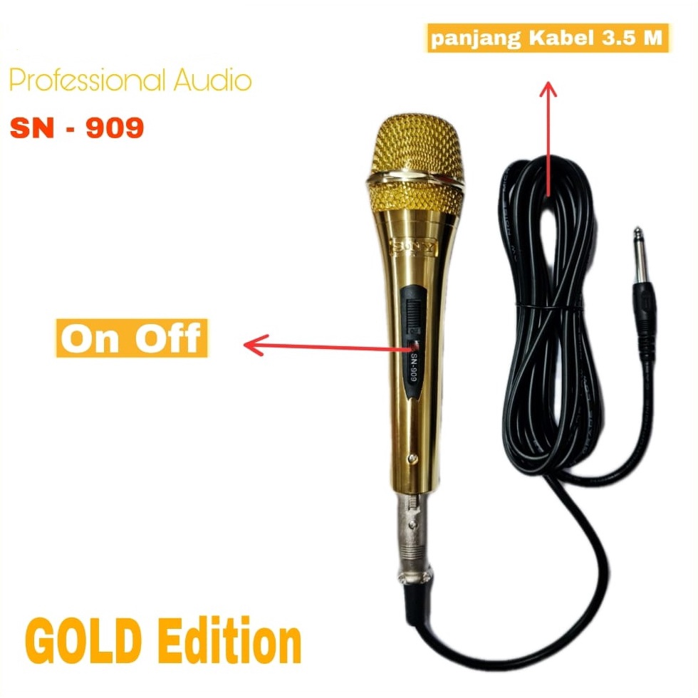 PROMO MIC SONY SN 909 BODY GOLD EDITION MICROPHONE KABEL MIC KARAOKE MIC VOKAL