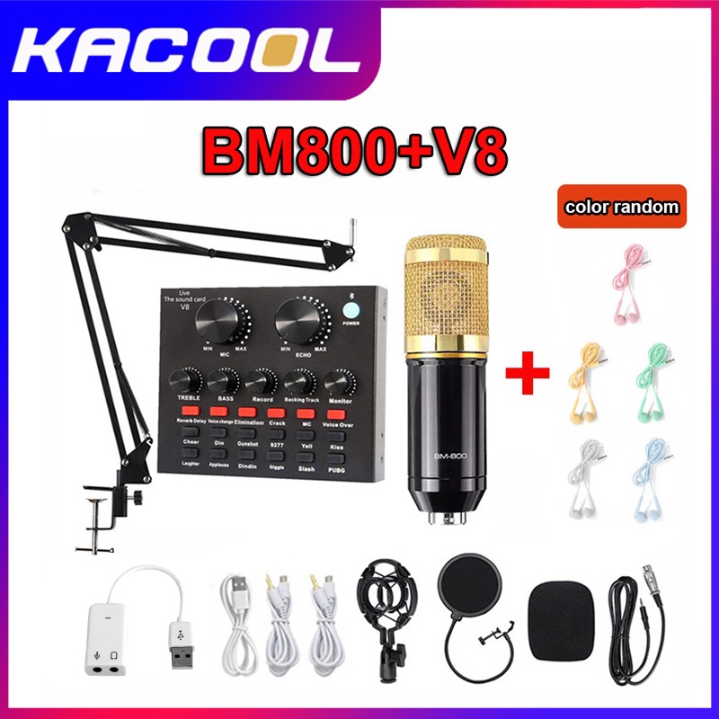 BM800 Full Set Paket recording Microphone Condenser Live Microphone Mikrofon Kondenser Studio dengan Shock Proof Mount Mic Earphone Gratis